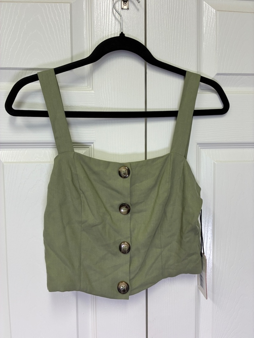 Line & Dot Olive Button-Front Crop Top